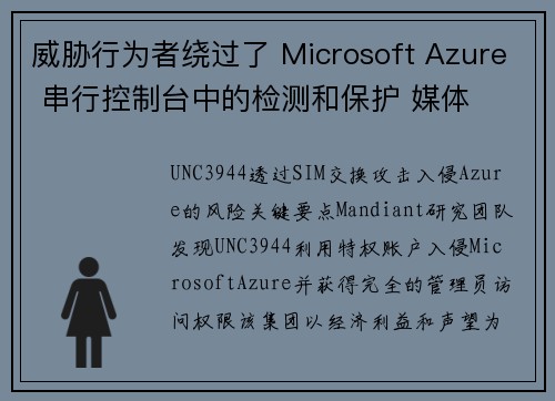 威胁行为者绕过了 Microsoft Azure 串行控制台中的检测和保护 媒体 威胁行为者绕过了 Microsoft Azure 串行控制台中的检测和保护 媒体