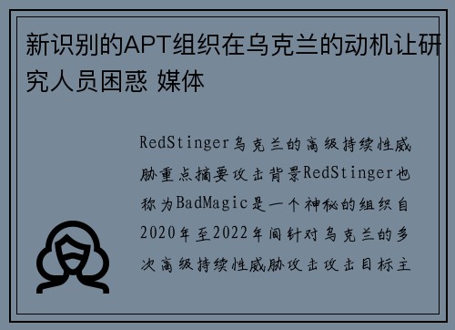 新识别的APT组织在乌克兰的动机让研究人员困惑 媒体